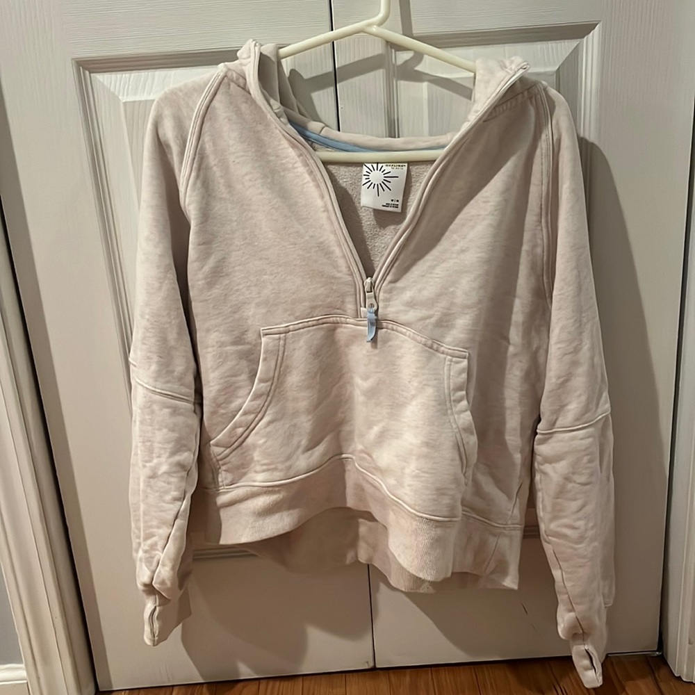 Aerie Cream Quarter Zip Cropped Sweatshirt